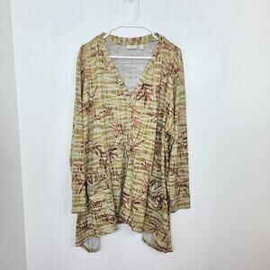 LOGO Lori Goldstein Green Orange Lagenlook Boho Forest Cardigan Size 3X
